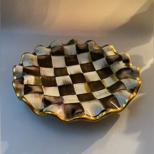 Mackenzie-Childs Hand-Painted Ceramic Courtly Check Gold-Fluted 9” Plate
